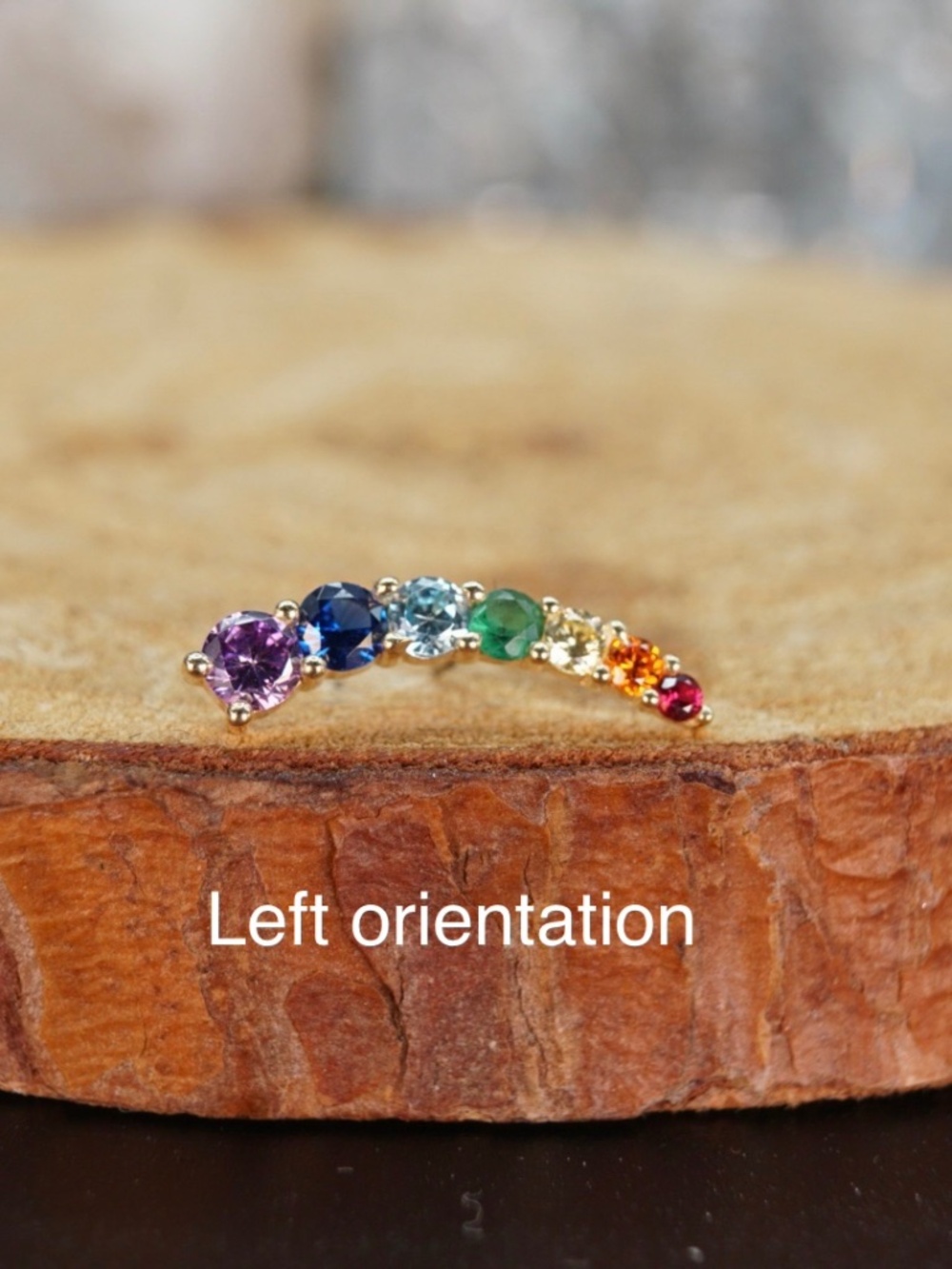 14k solid Gold Graduated Rainbow Pride Gemstone Curved threadless End Stud